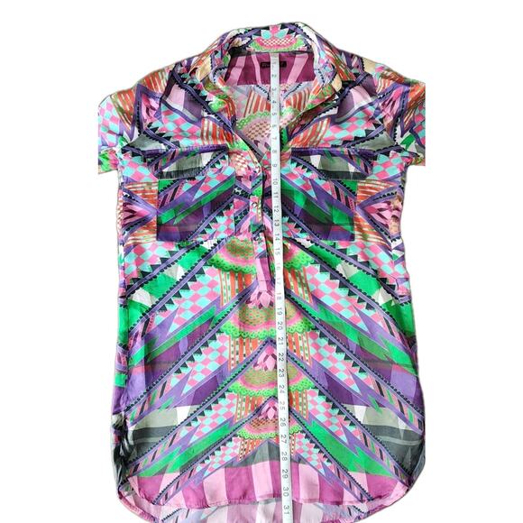 Custo Barcelona Multicolor Geometric Shirt Dress Long Sleeve Silk Blend Size 36 - Picture 8 of 9